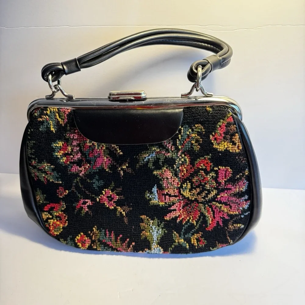 Vintage Bold Floral Tapestry‎ Carpet Bag Purse Colorful Mid Century Granny Chic